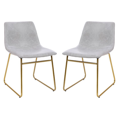 18 in Mid-Back Sled Base Dining Chair in Light Gray with Gold Frame, Set of 2