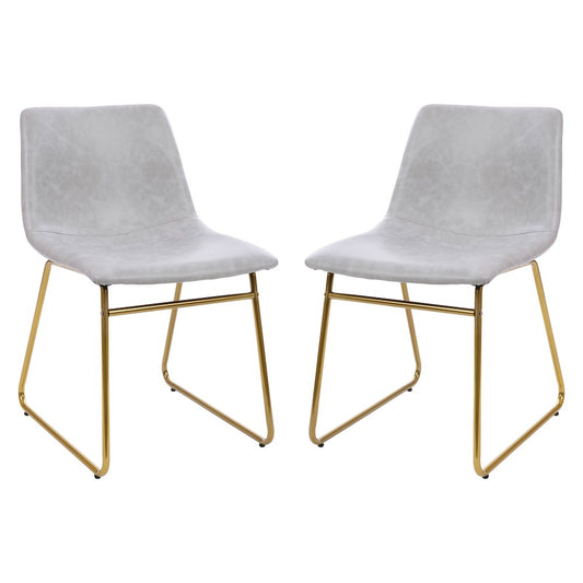 18 in Mid-Back Sled Base Dining Chair in Light Gray with Gold Frame, Set of 2