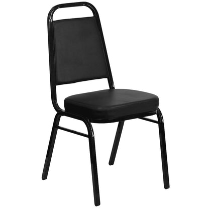 Trapezoidal Back Stacking Banquet Chair in Black Vinyl - Black Frame