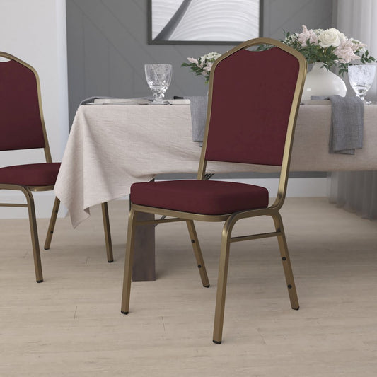Crown Back Stacking Banquet Chair in Burgundy Fabric - Gold Frame