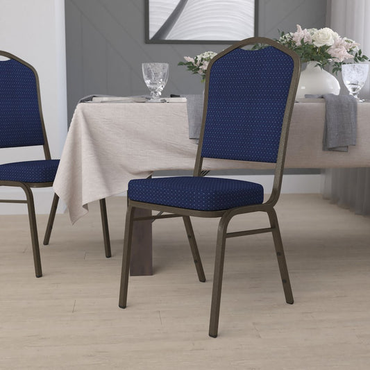 Crown Back Stacking Banquet Chair in Navy Blue Fabric - Gold Vein Frame
