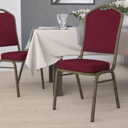 Crown Back Stacking Banquet Chair in Burgundy Fabric - Gold Vein Frame