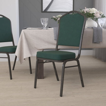 Crown Back Stacking Banquet Chair in Green Fabric - Gold Vein Frame