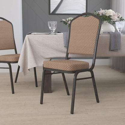 Crown Back Stacking Banquet Chair in Gold Diamond Fabric - Gold Vein Frame