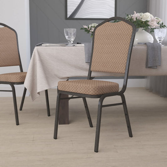 Crown Back Stacking Banquet Chair in Gold Diamond Fabric - Gold Vein Frame