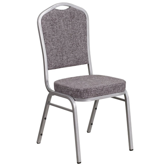 Crown Back Stacking Banquet Chair in Herringbone Fabric - Silver Frame