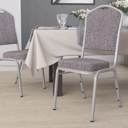 Crown Back Stacking Banquet Chair in Herringbone Fabric - Silver Frame