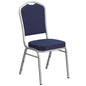 Crown Back Stacking Banquet Chair in Navy Fabric - Silver Frame