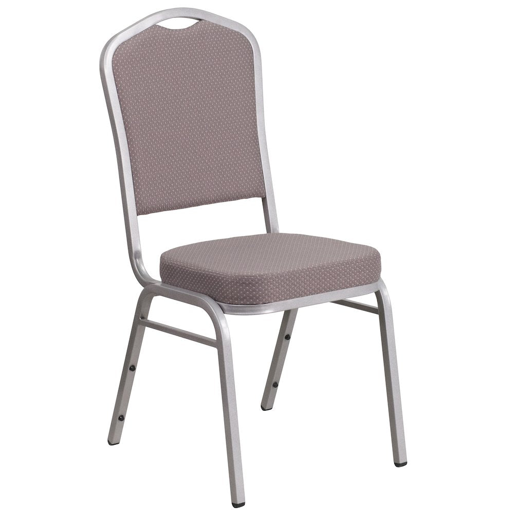 Crown Back Stacking Banquet Chair in Gray Dot Fabric - Silver Frame
