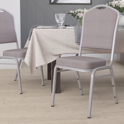 Crown Back Stacking Banquet Chair in Gray Dot Fabric - Silver Frame