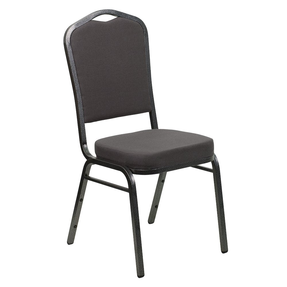 Crown Back Stacking Banquet Chair in Gray Fabric - Silver Vein Frame