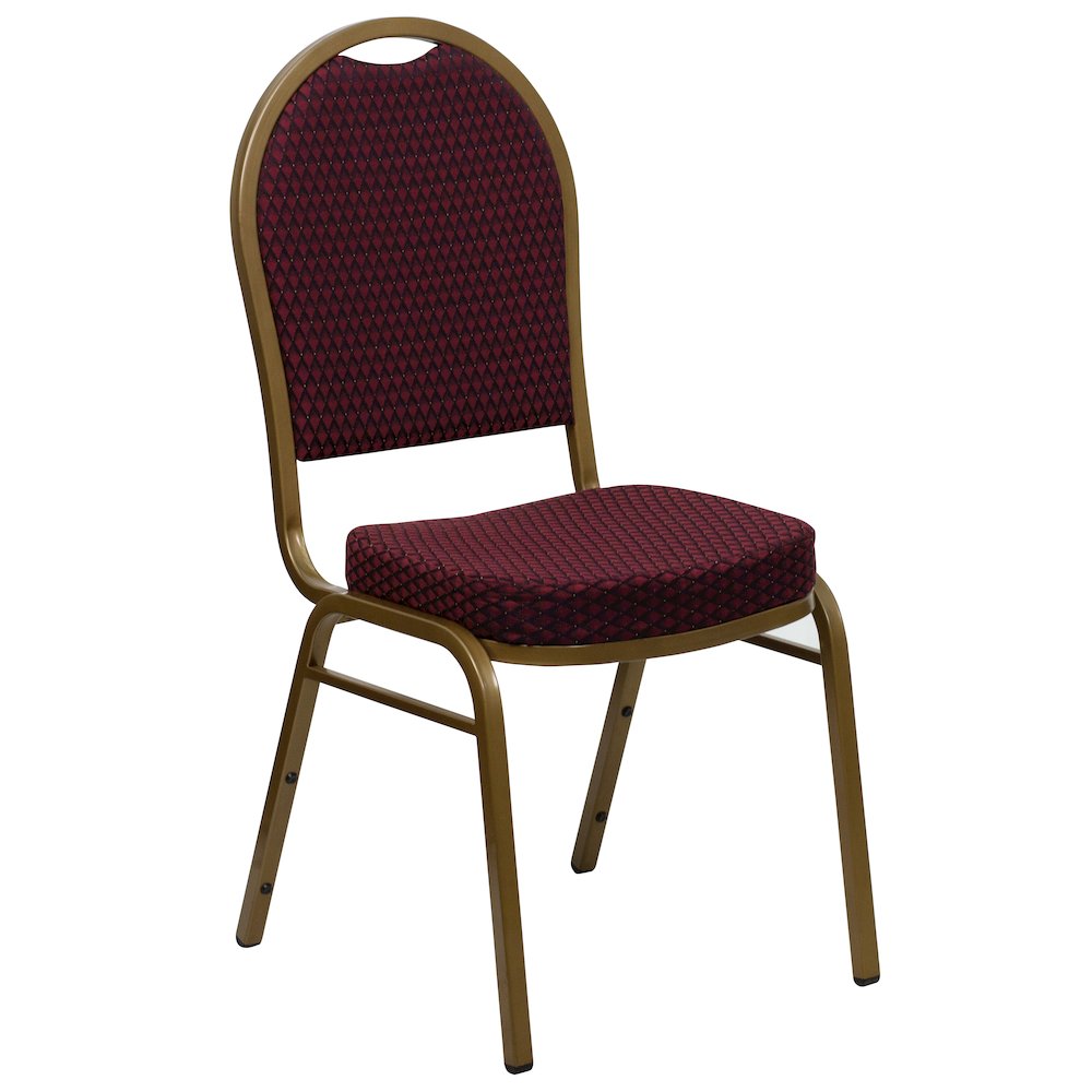 Dome Back Stacking Banquet Chair in Burgundy Patterned Fabric - Gold Frame