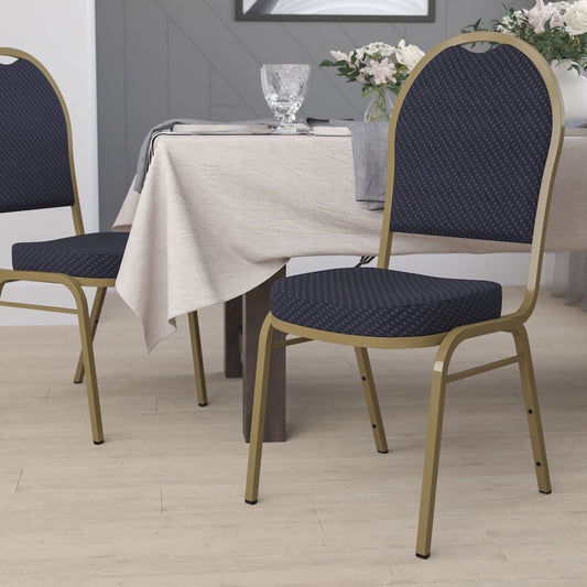 Dome Back Stacking Banquet Chair in Navy Patterned Fabric - Gold Frame