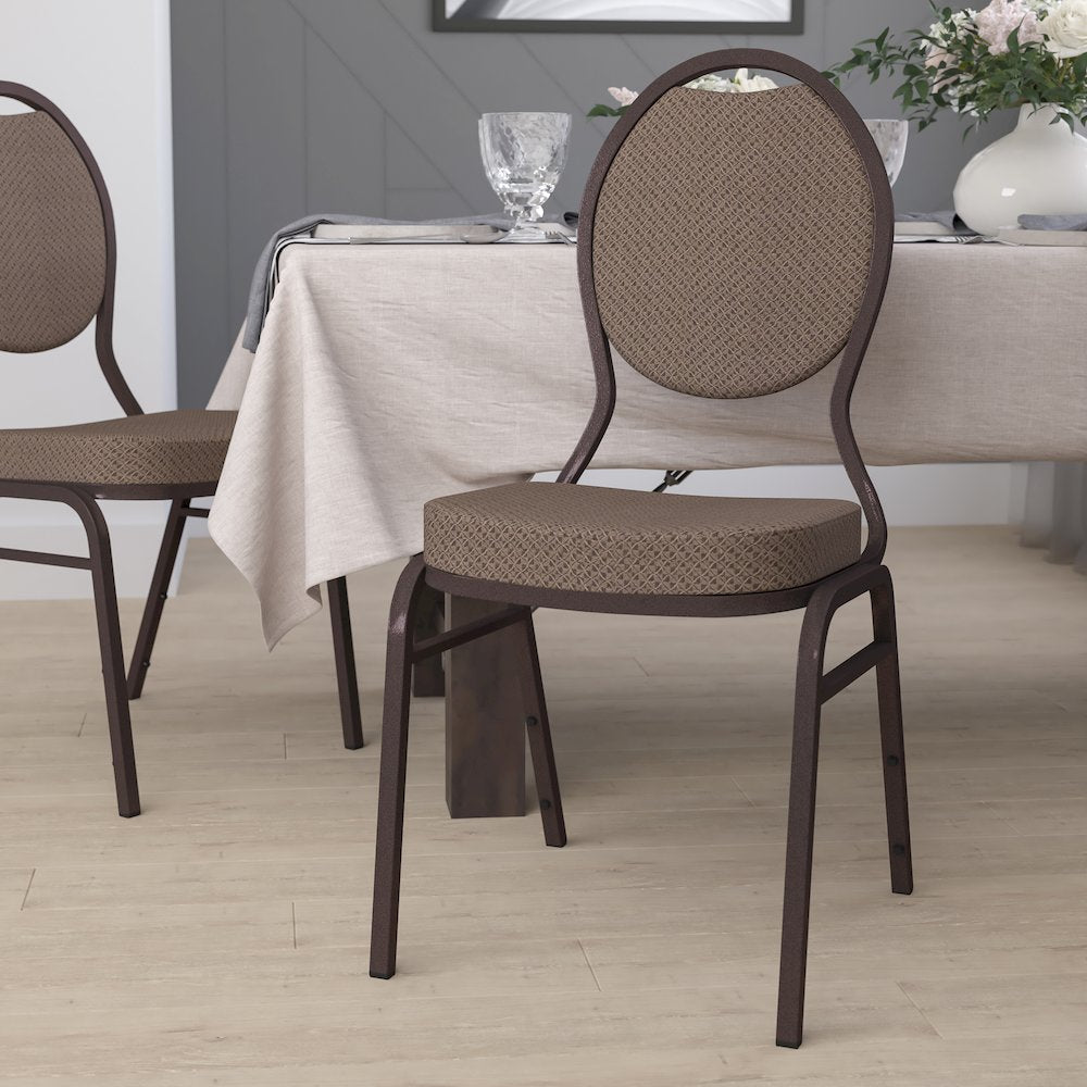 Teardrop Back Stacking Banquet Chair in Brown Fabric - Copper Vein Frame