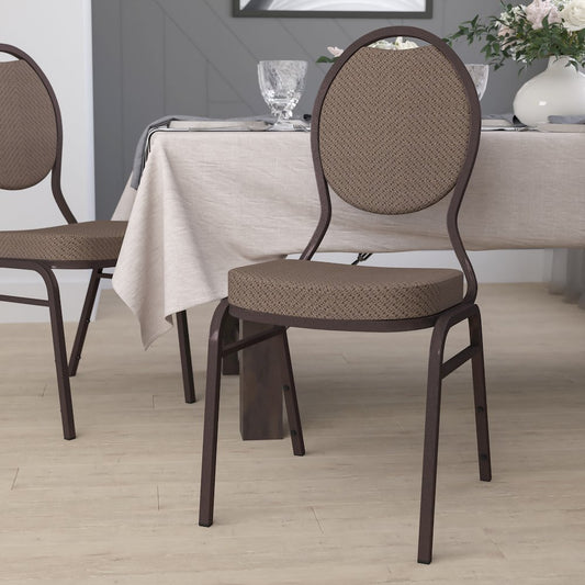 Teardrop Back Stacking Banquet Chair in Brown Fabric - Copper Vein Frame