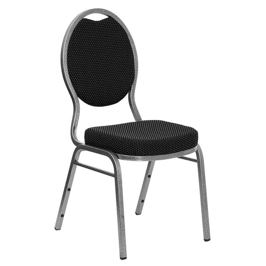 Teardrop Back Stacking Banquet Chair in Black Fabric - Silver Vein Frame