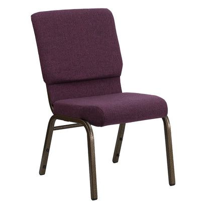 18.5''W Stacking Church Chair in Plum Fabric - Gold Vein Frame