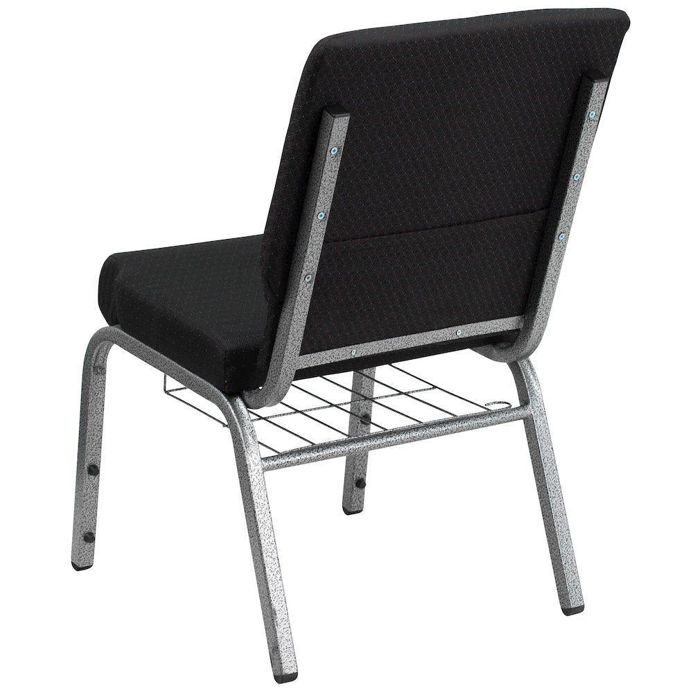 18.5''W Church Chair in Black Fabric with Cup Book Rack - Silver Vein Frame