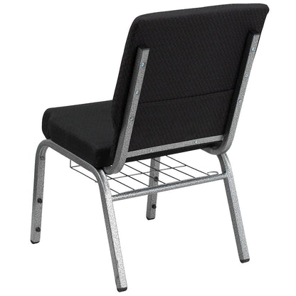 18.5''W Church Chair in Black Fabric with Cup Book Rack - Silver Vein Frame