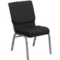 18.5''W Stacking Church Chair in Black Patterned Fabric - Silver Vein Frame