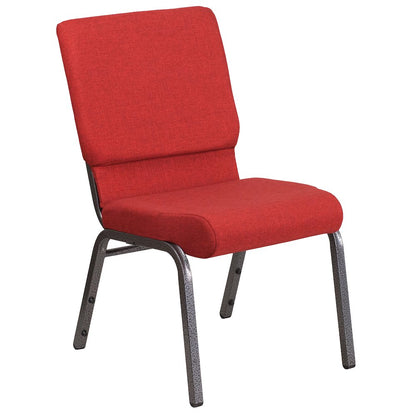 18.5''W Stacking Church Chair in Red Fabric - Silver Vein Frame