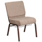 21''W Church Chair in Beige Fabric with Book Rack - Copper Vein Frame