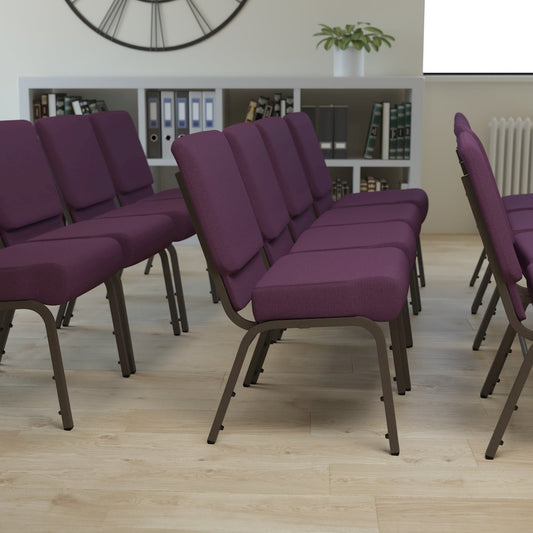21''W Stacking Church Chair in Plum Fabric - Gold Vein Frame