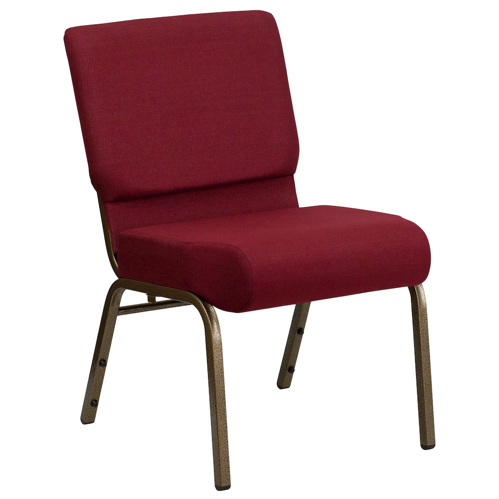 21''W Stacking Church Chair in Burgundy Fabric - Gold Vein Frame