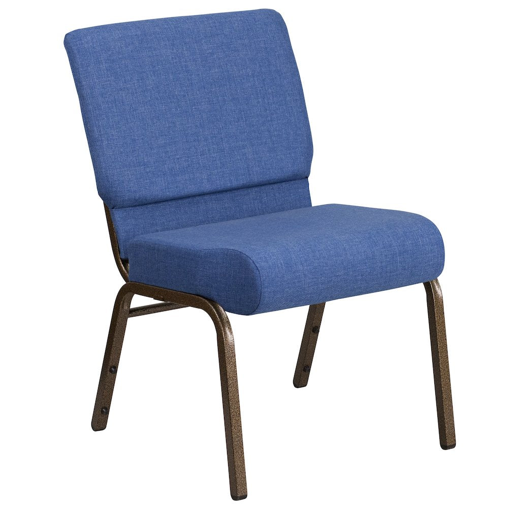 21''W Stacking Church Chair in Blue Fabric - Gold Vein Frame