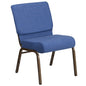 21''W Stacking Church Chair in Blue Fabric - Gold Vein Frame