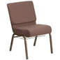 21''W Church Chair in Brown Dot Fabric with Book Rack - Gold Vein Frame