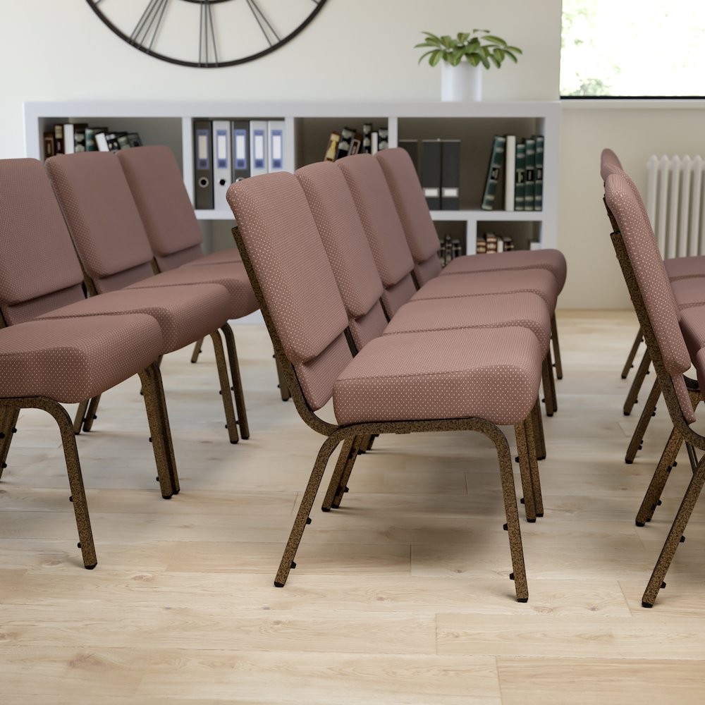 21''W Stacking Church Chair in Brown Dot Fabric - Gold Vein Frame