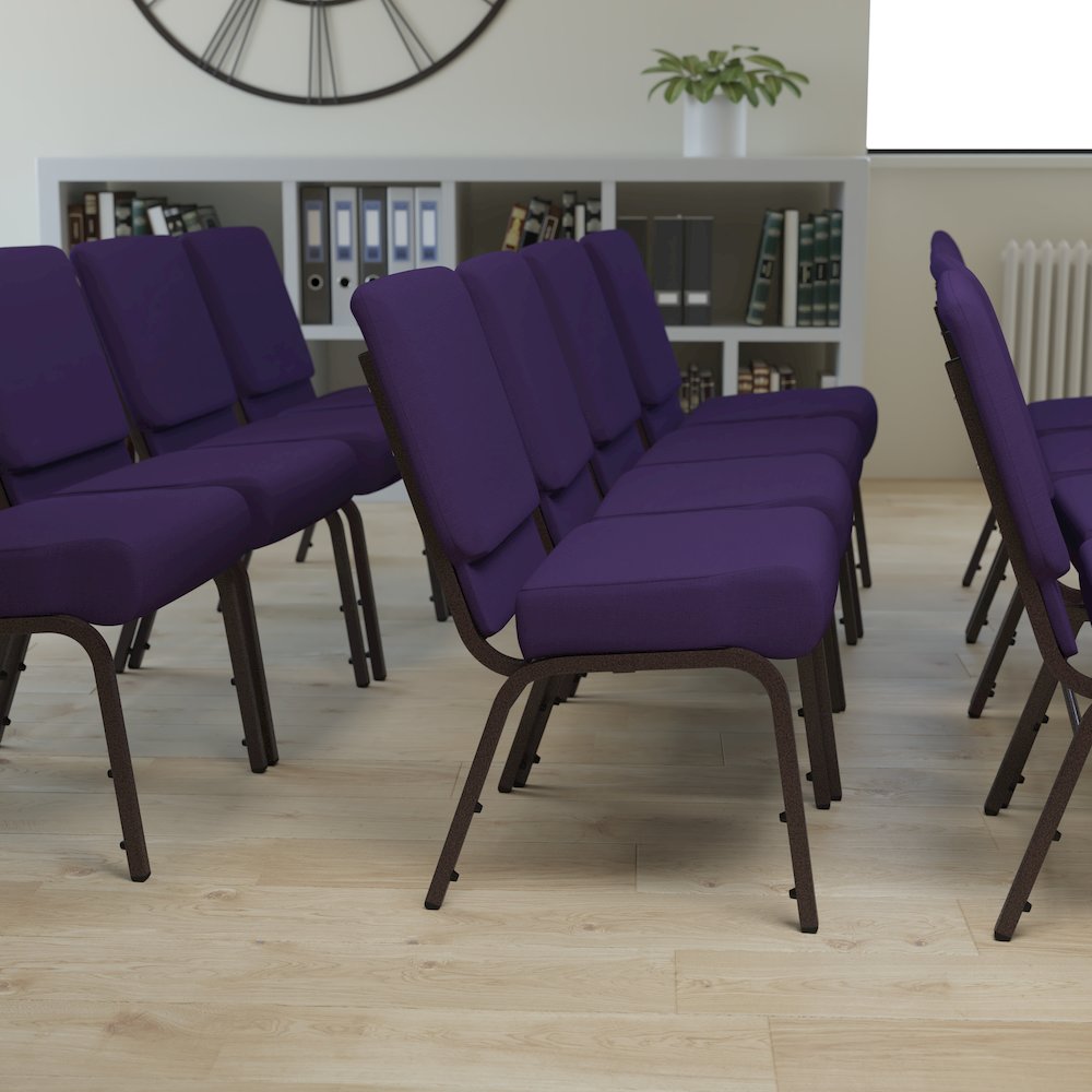 21''W Stacking Church Chair in Royal Purple Fabric - Gold Vein Frame