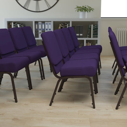 21''W Stacking Church Chair in Royal Purple Fabric - Gold Vein Frame