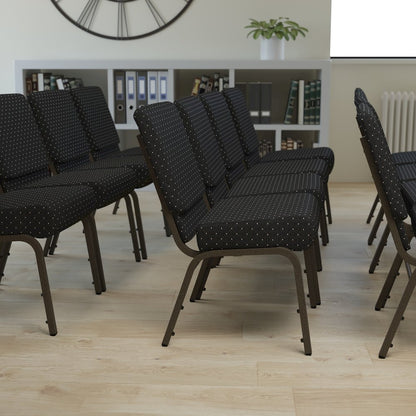 21''W Stacking Church Chair in Black Dot Patterned Fabric - Gold Vein Frame