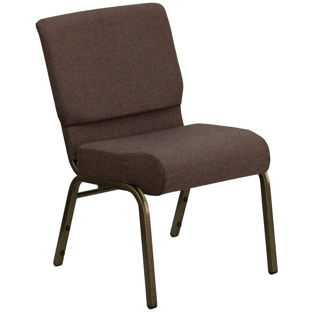 21''W Stacking Church Chair in Brown Fabric - Gold Vein Frame