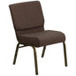 21''W Stacking Church Chair in Brown Fabric - Gold Vein Frame