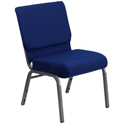 21''W Stacking Church Chair in Navy Blue Fabric - Silver Vein Frame