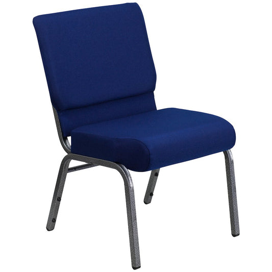 21''W Stacking Church Chair in Navy Blue Fabric - Silver Vein Frame
