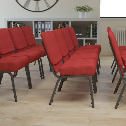 21''W Stacking Church Chair in Crimson Fabric - Silver Vein Frame