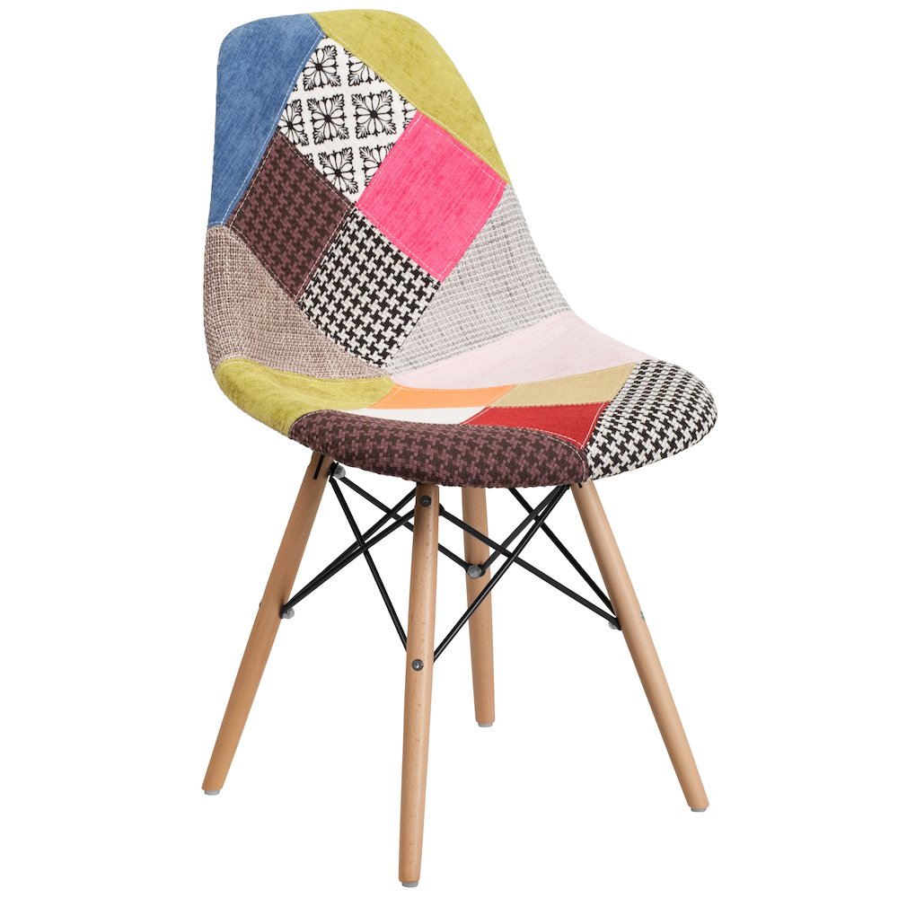 Milan Patchwork Fabric Chair with Wooden Legs