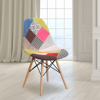 Milan Patchwork Fabric Chair with Wooden Legs