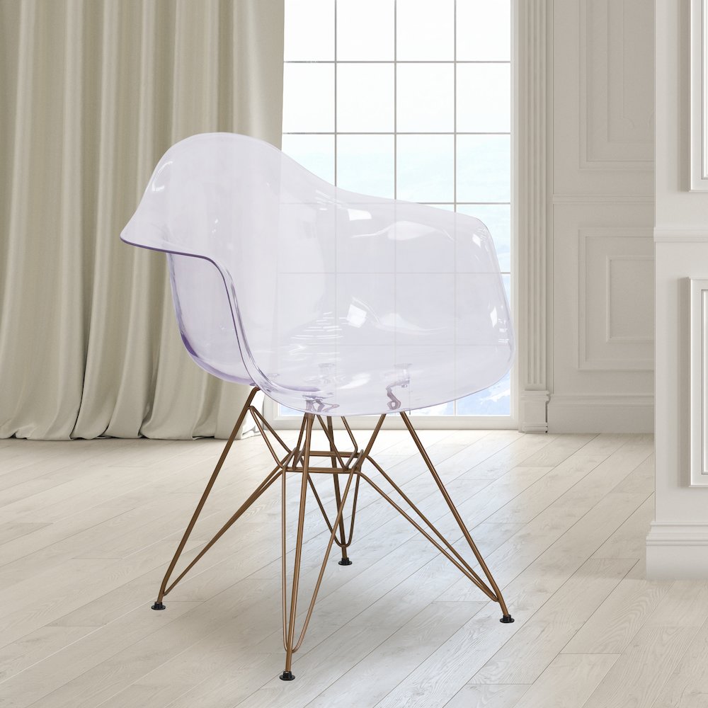 Transparent Side Chair with Gold Base