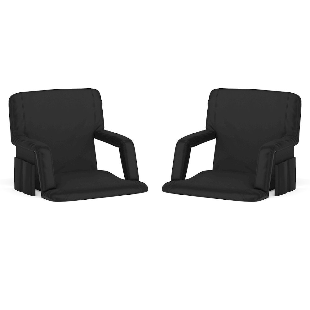Set of 2 Black Portable Lightweight Stadium Chairs with Armrests