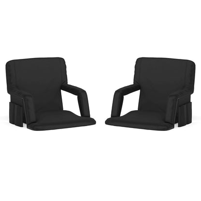 Set of 2 Black Portable Lightweight Stadium Chairs with Armrests