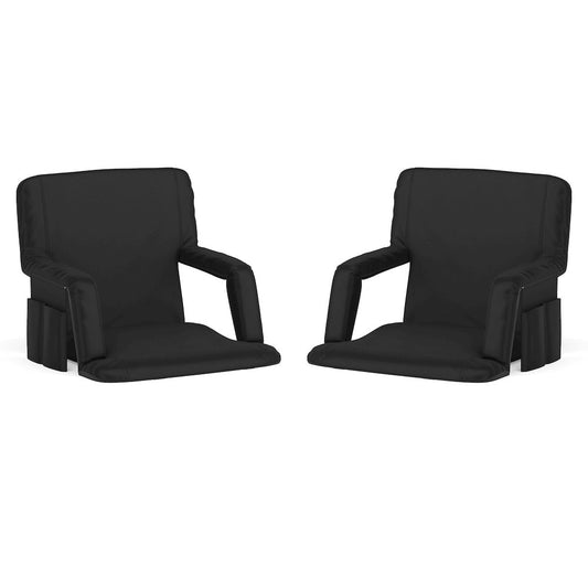 Set of 2 Black Portable Lightweight Stadium Chairs with Armrests