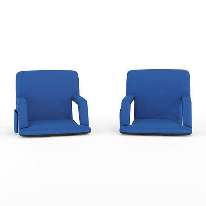 Set of 2 Blue Portable Lightweight Stadium Chairs with Armrests