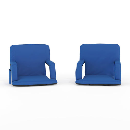 Set of 2 Blue Portable Lightweight Stadium Chairs with Armrests