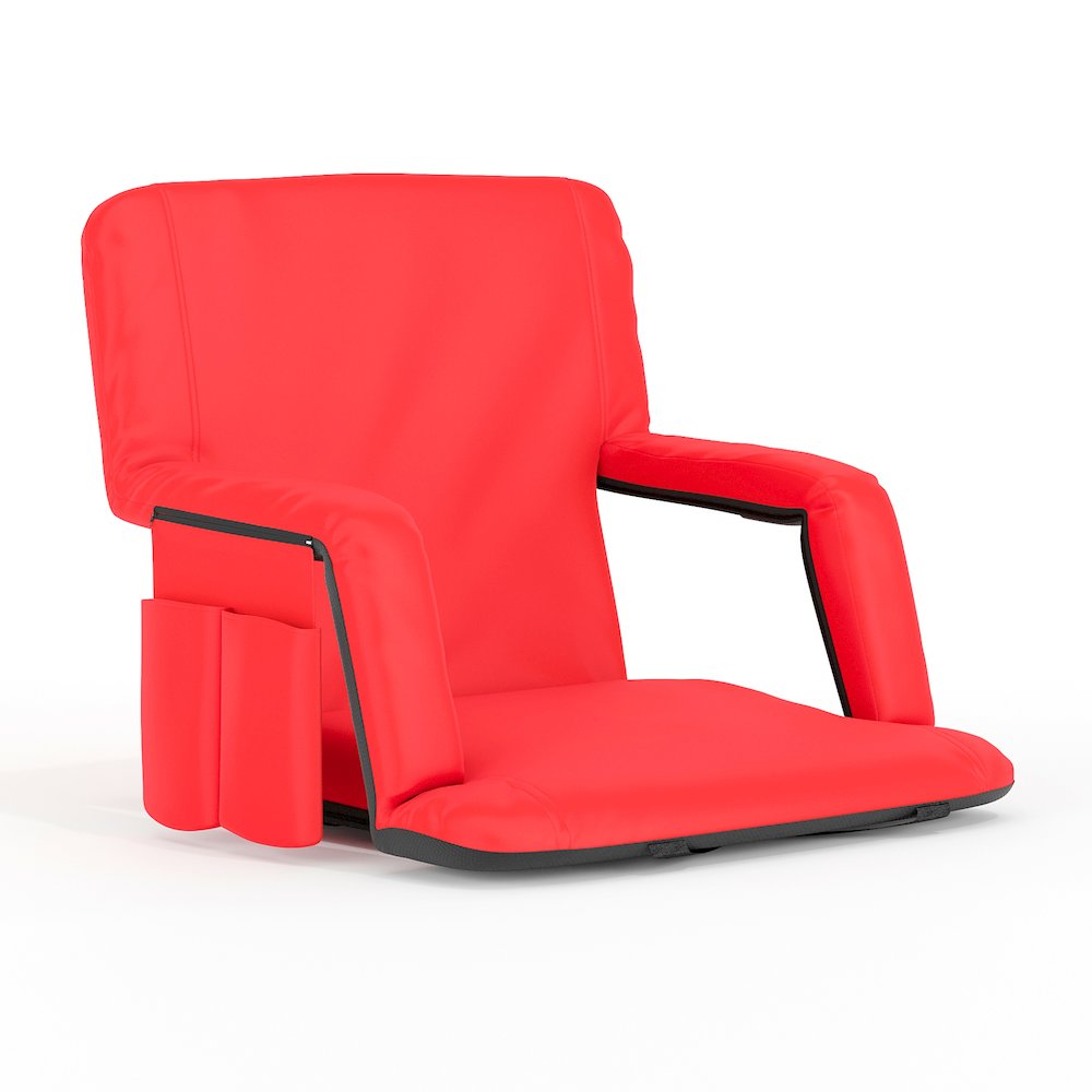 Red Portable Lightweight Stadium Chair with Armrests, Padded Back