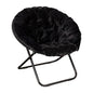 38" Portable Faux Fur Folding Saucer Moon Chair, Black Faux Fur/Black Frame